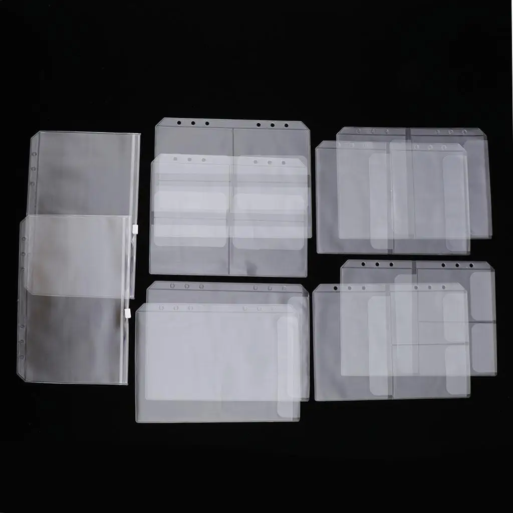 10 Pieces Binder Pocket 6 Holes Loose Leaf Bags Binder Zipper Folders Plastic Document Bags for Home Office Supplies