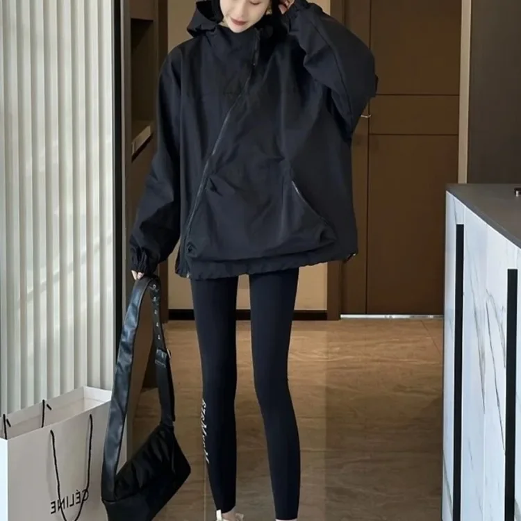 Harajuku estilo jaqueta feminina moda coreana streetwear oversize zíper com capuz vintage y2k jaquetas windbreak casaco casual