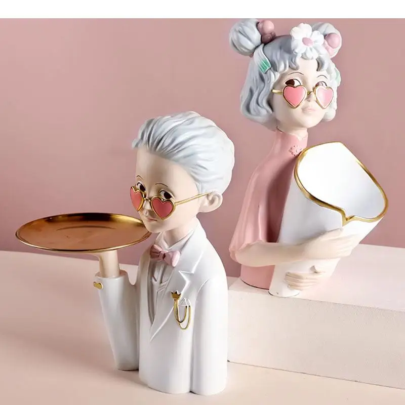 Couples Flower Arrangement Resin Figurines Desk Decor Storage Ornaments Lovers Sculpture Wedding Gifts Living Room Decoration
