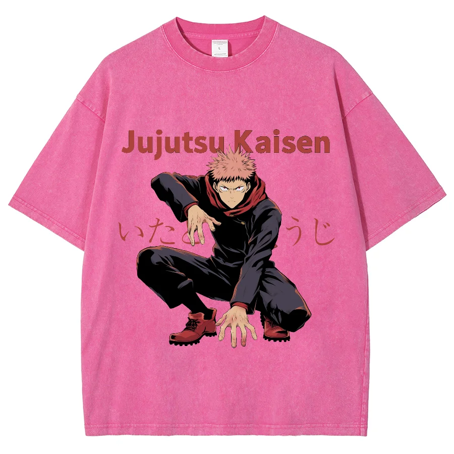 Anime Jujutsu Kaisen Ryomen Sukuna Oversized Washed shirt, Hip hop Streetwear Vintage Washed Short Tshirt For Men Women  Y2K