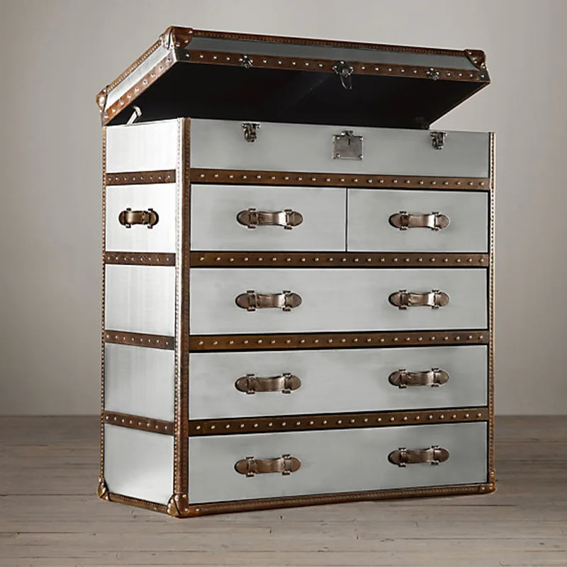 Industrial Luxury Aluminium Retro Aviator Loft Style Vintage Sideboard Cabinet with Large Chest