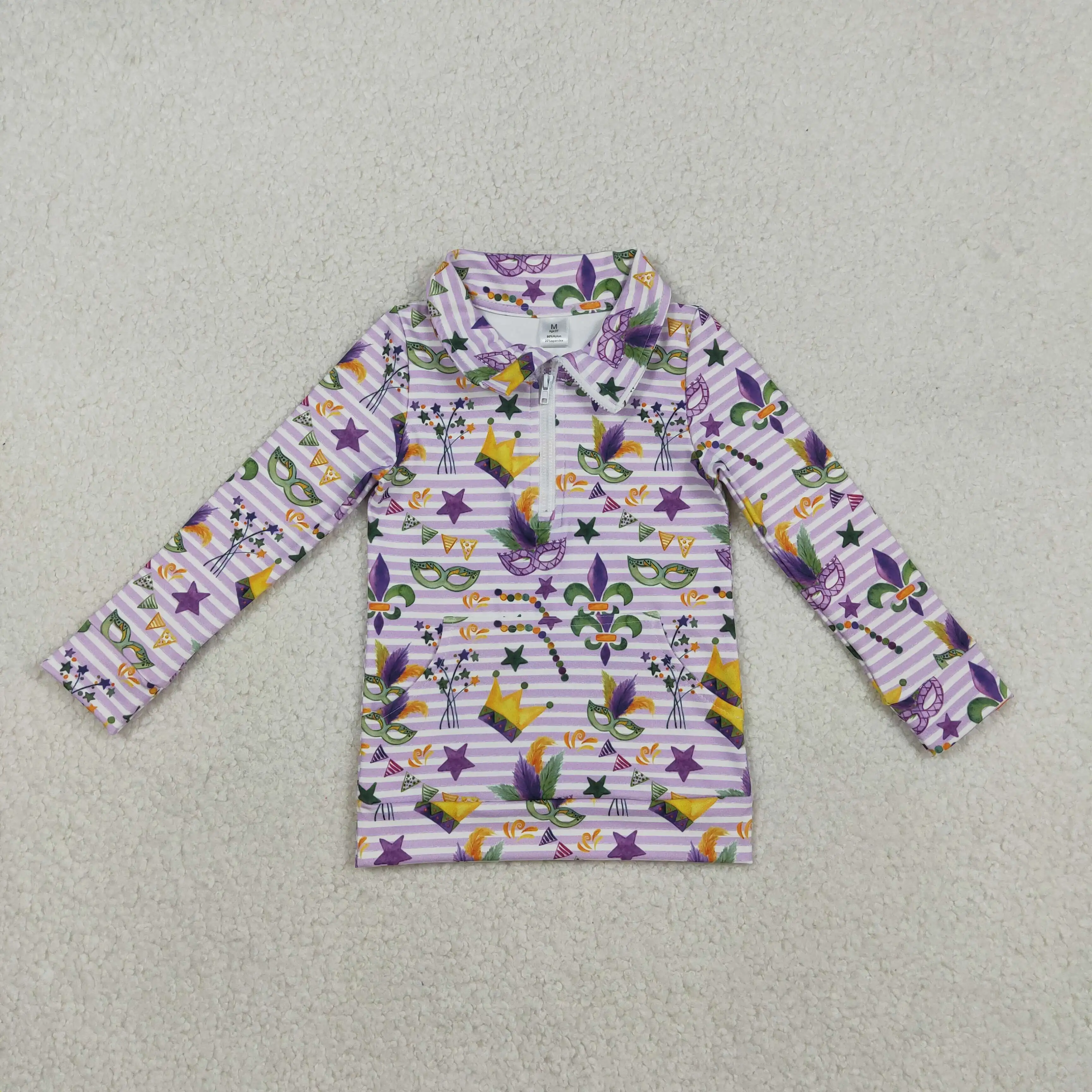 

z1121-11 GT1369 Wholesale Summer kids clothes girl yoga purple zipper long sleeve top Boutique Children clothing