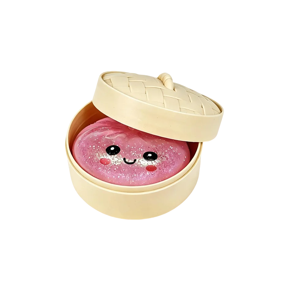 Simulation Dumpling Squishy with Steamer Basket Glitter Small Dumpling Stress Relief Toy Fast Rebound Venting Toy Gift