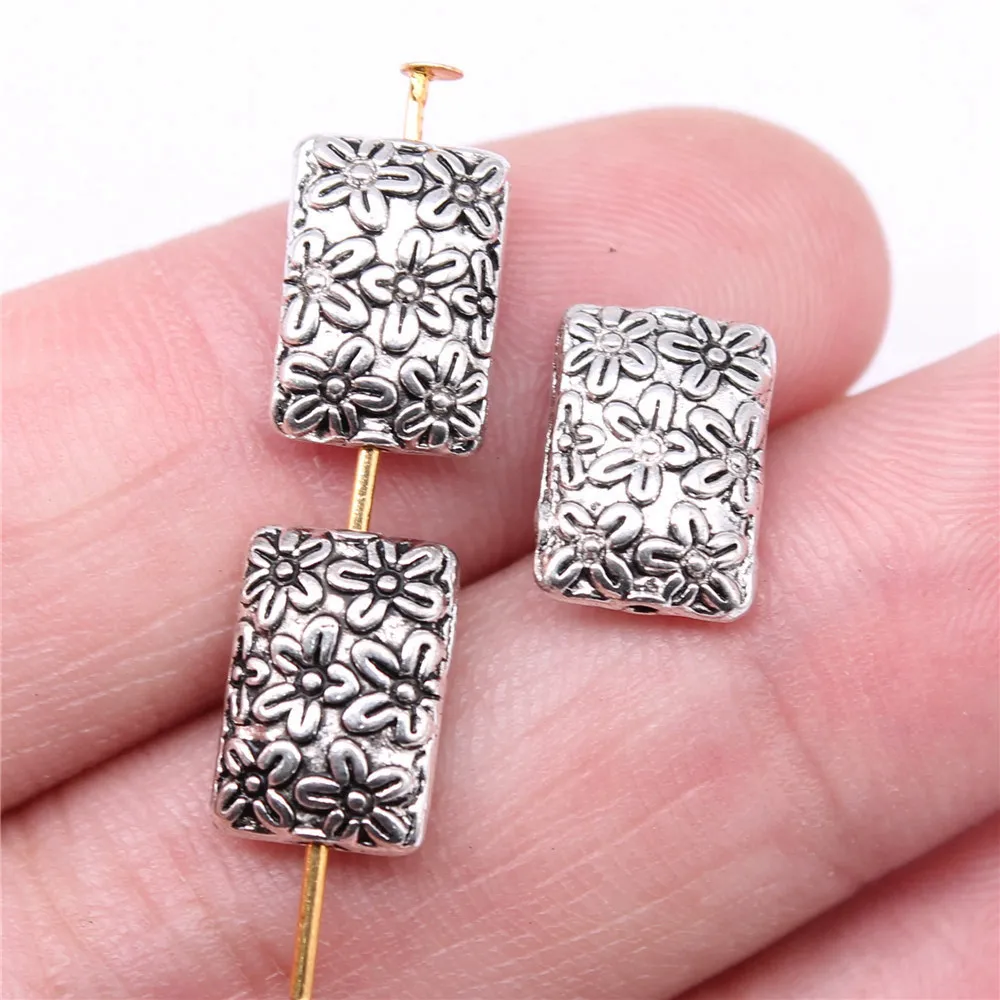 20pcs/lot 12x9mm Flower Small Hole Bead Charms For Jewelry Making Antique Silver Color 0.47x0.35inch