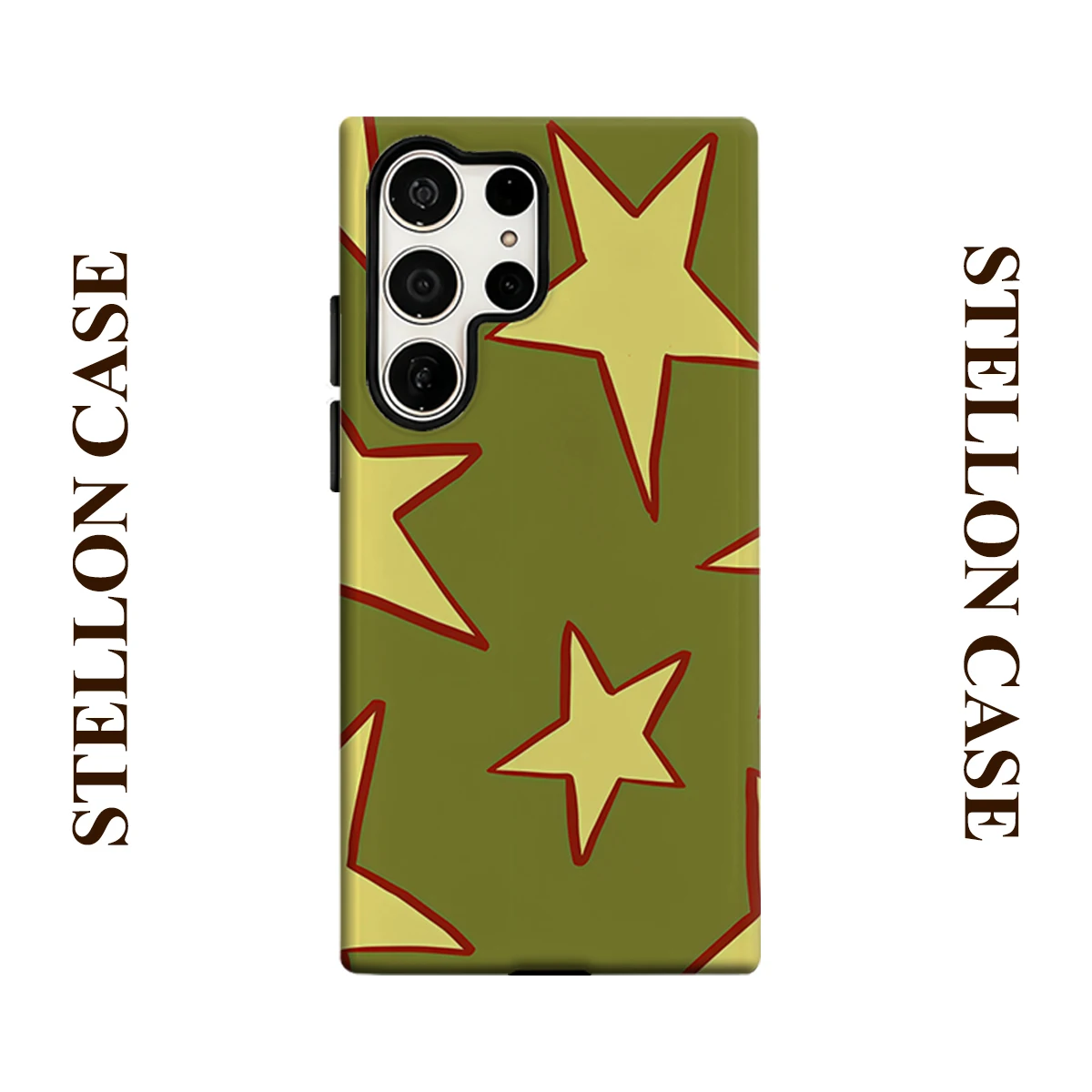 Olive Star Sketch Phone Case for Samsung Galaxy S25 Ultra S24 S23 Ultra Plus Glossy Double-layer Back Cover