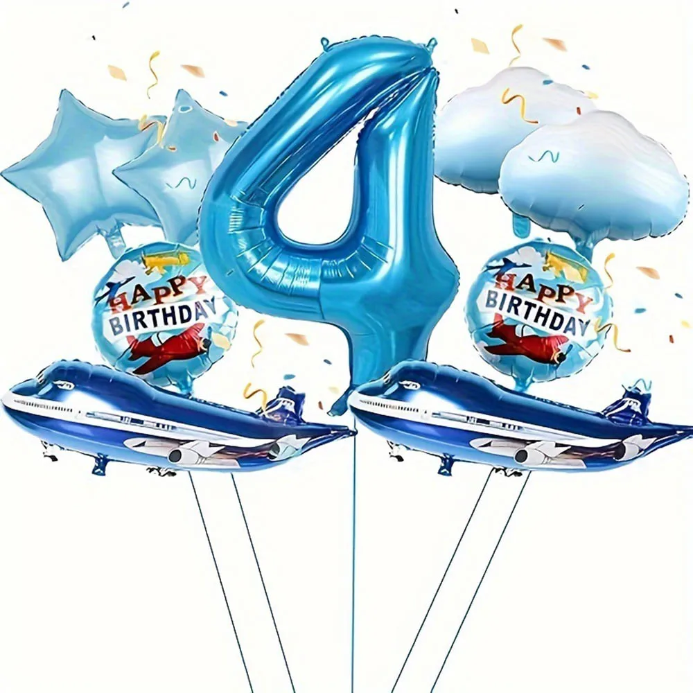9 قطعة 32 بوصة أرقام طائرة بالونات الأزرق الرقمية 1-9 احباط بالون الاطفال الطيار موضوع الأولاد الطائرات حفلة عيد ميلاد زينة
