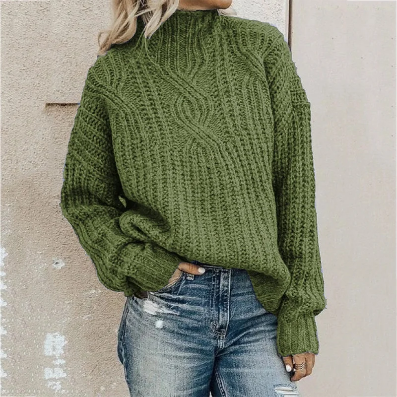 

Women's High Collar Knitted Sweater Twist Casual Sle Straight Tube Top Overhead Faionable Winter Warm Pullover Knitwear