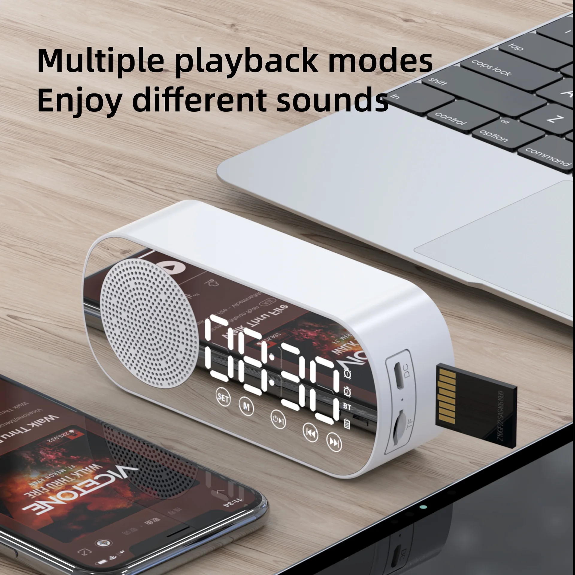 Smart Bluetooth Speaker Table Clock New Style Gift Alarm Clock Audio Small Speaker Digital Clocks Home Decor Garden