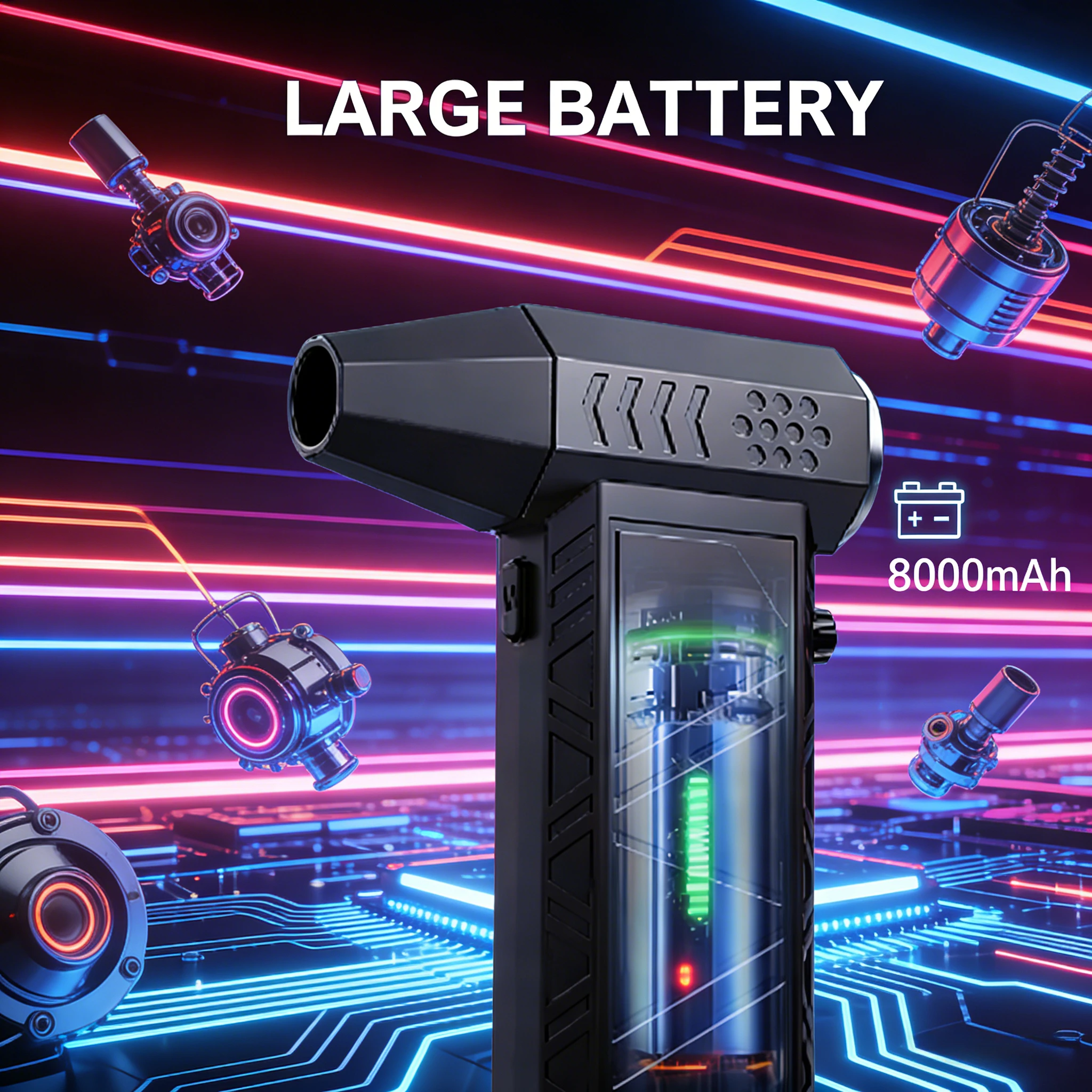 

Portable Typhoon Wind X9 Fan – 300,000 RPM 150W, 53m/s, 6000mAh Type‑C Rechargeable