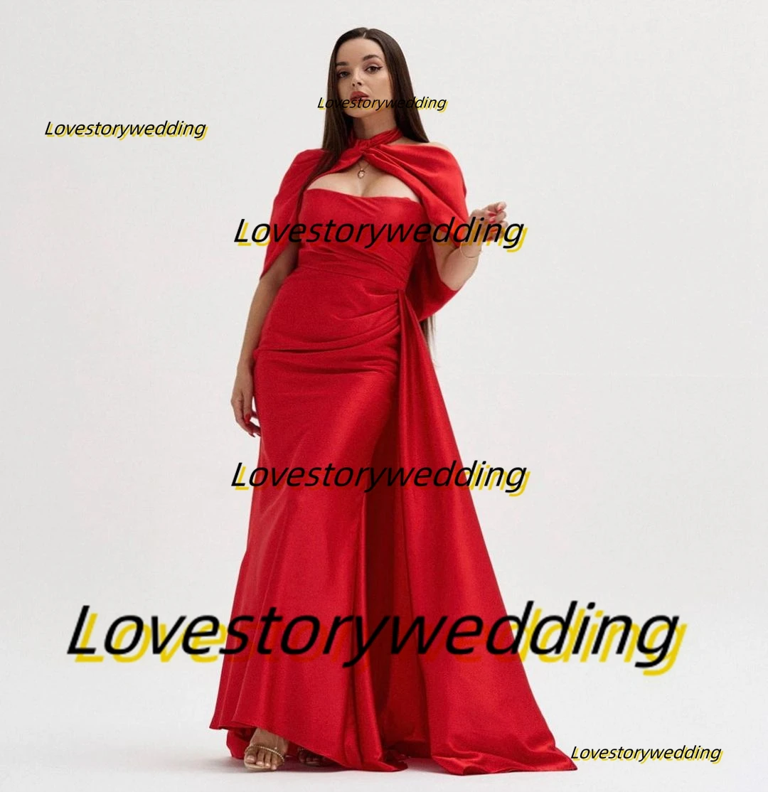 

Lovestory Sexy Strapless Prom Dresses Halter Wraps فستان حفلات الزفاف Flutters Mermaid Long Party Evening Special Banquet Gowns