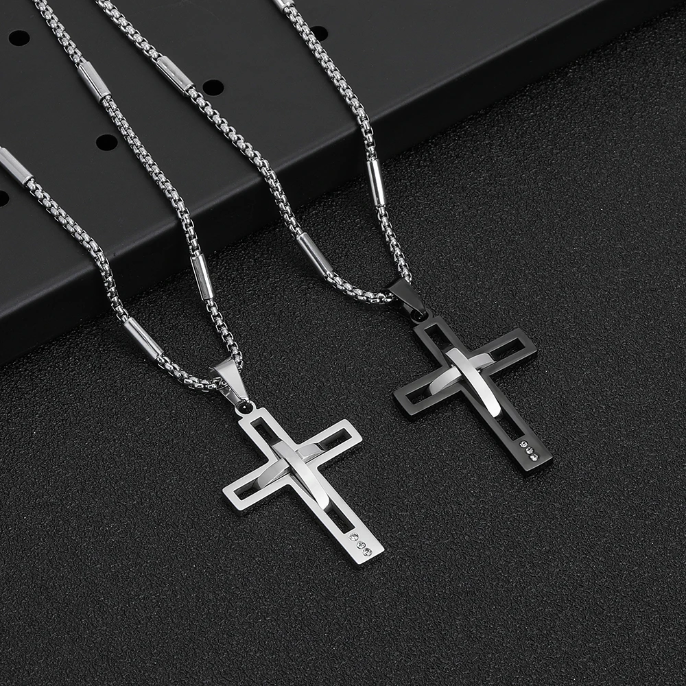 Fashion OL Two Color Titanium Steel Cross Necklace Man For Party Birthday Gifts Fashion Jewelry