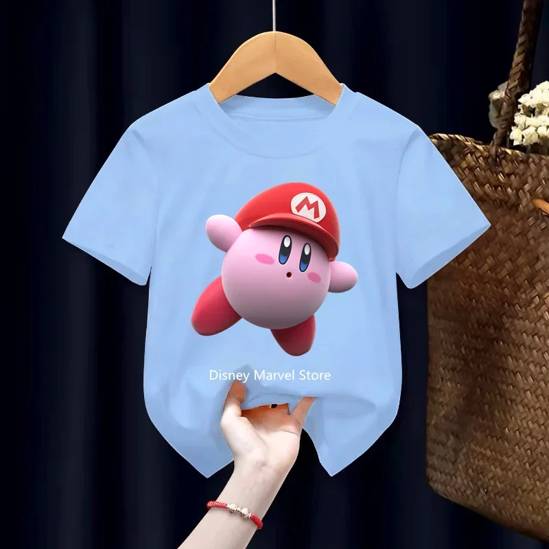 Kids Kirby Super Star Tshirt Set Children Girl Cartoon Tees Anime Summer Baby Boys Clothes Girls O-neck Short Sleeve Gift