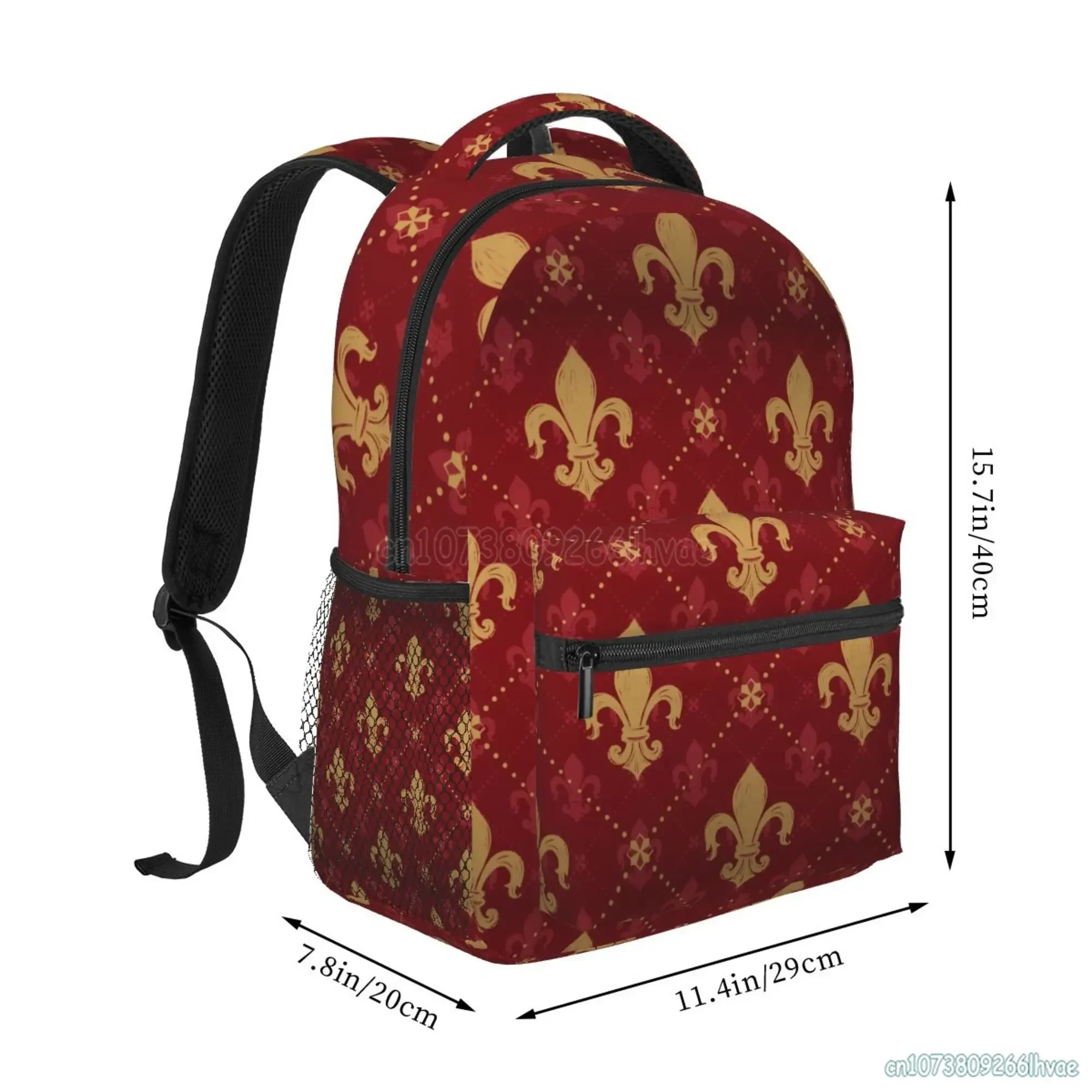 حقيبة ظهر Fleur De Lis باللون الذهبي والبني الملكي للجنسين، حقيبة سفر كاجوال للكمبيوتر المحمول، حقائب مدرسية للأولاد والبنات