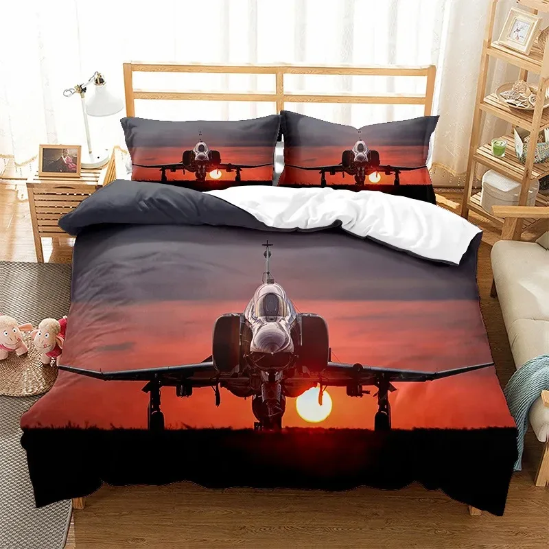 Airplane Fighter Duvet Cover KingQueen Size,flying Fighter Jet Bedding Set for Kids Teens Boys,modern Cool Airplane Quilt Cover