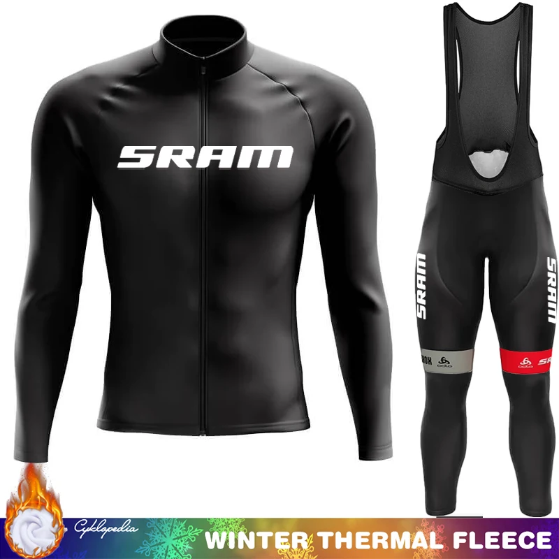 SRAM Triathlon Winter Fleece Cycling Jersey Sportswear Set Thermal Bicycle Clothes Bib Uniform Man Clothing Men's Mountain Bikes