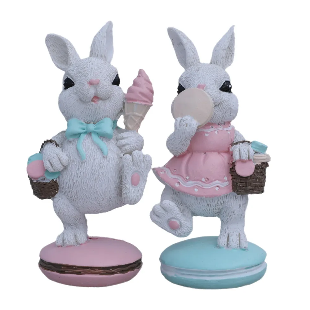

1 Pair Resin Craft Easter Bunny Statues Colorful Animal Bunny Sculpture Standing Handmade Cake Rabbit Figurine Gifts