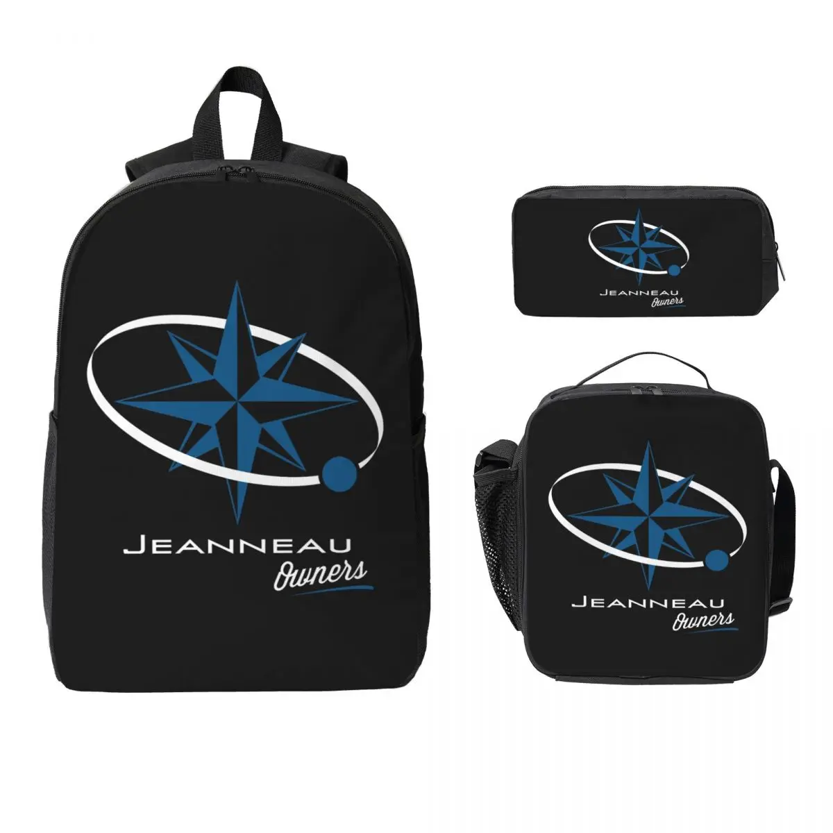 

Jeanneau Yachts Backpack Student Boys Girls BookBag School Bag Computer Shoulder Bags 3ps Insulated Lunch Bag Pencil Case