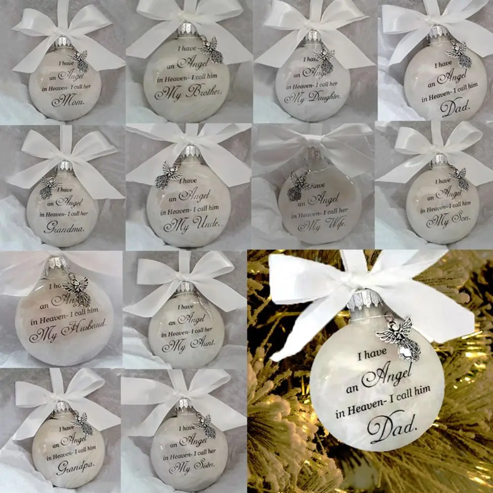 8cm Christmas Ball with Feather "I Have an Angel in Heaven "Pendants Memorial Hanging Ornament Lightweight Reusable