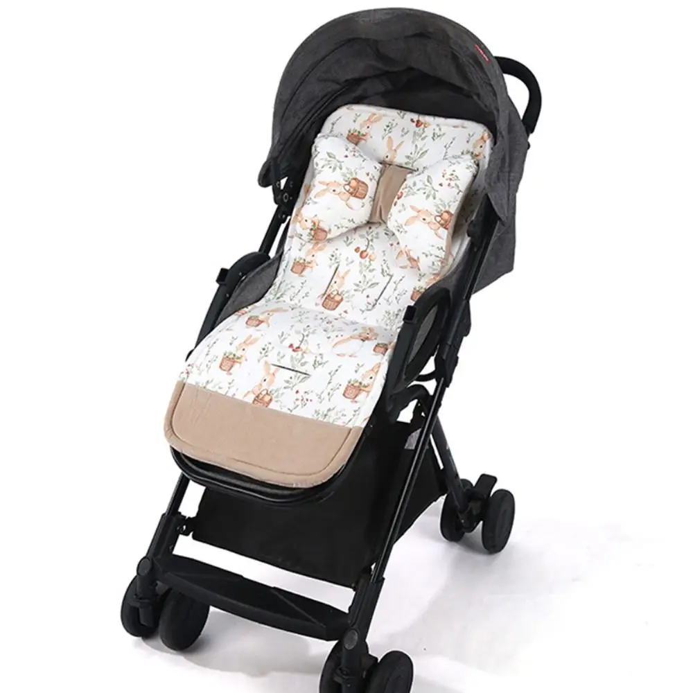 Cute Soft Baby Stroller Cushion Comfortable Double-Sided Pushchair Liner with Pillow Breathable Stroller Seat Pad Infant Comfort
