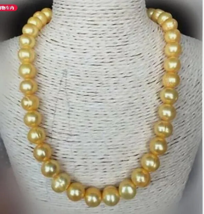 

AAA+ 11-12 mm Real Natural South Sea Golden Baroque Pearl Necklace 14k 20"