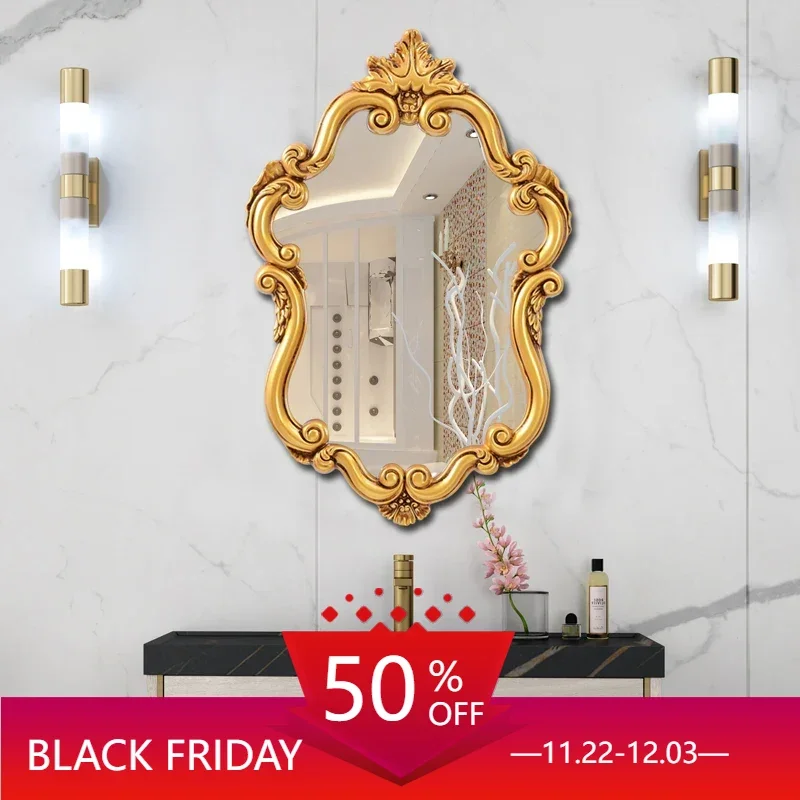 Golden Bathroom Mirror Vintage Antique Irregular Bathroom Mirror Aesthetic Wall Mounted Espejo Con Luz Home Improvement CC50BM