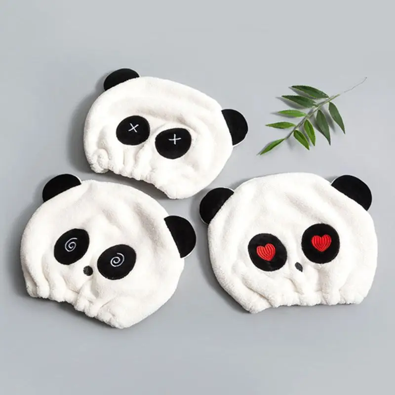 1Pc Women Dry Hair Hat Cute Panda Super Absorbent Hair Towel Quick-Dry Hair Turban Bathroom Adult Shower Cap Head Wrap Hat