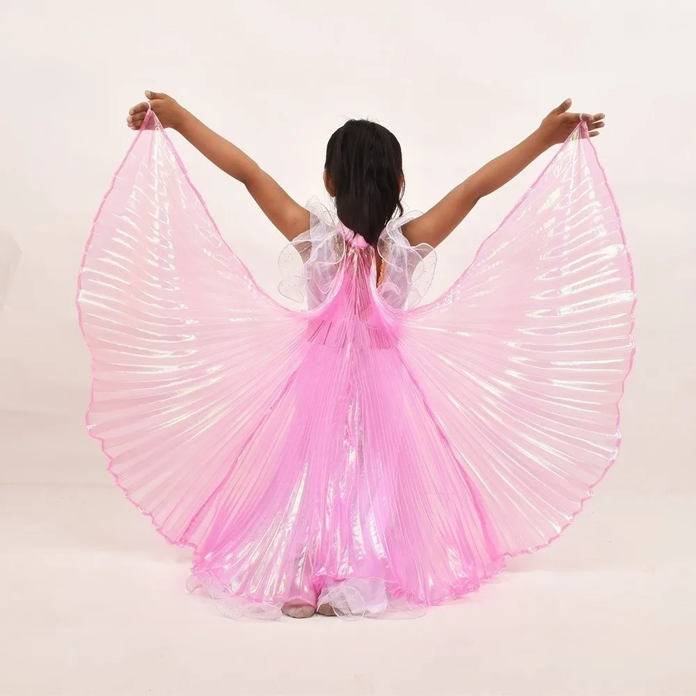 Skrzydła do tańca brzucha 65 cm, przezroczyste, z zawieszeniem na szyję, rekwizyty do występów tanecznych, plisowana peleryna, połyskująca tekstura, rekwizyty do kostiumów tanecznych.