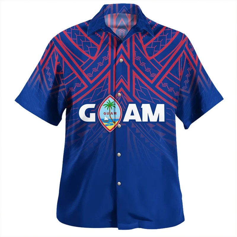 Homens Guam 3D Bandeira Nacional Camisas estampadas, brasão gráfico camisas curtas, roupas legais, roupas vintage, moda