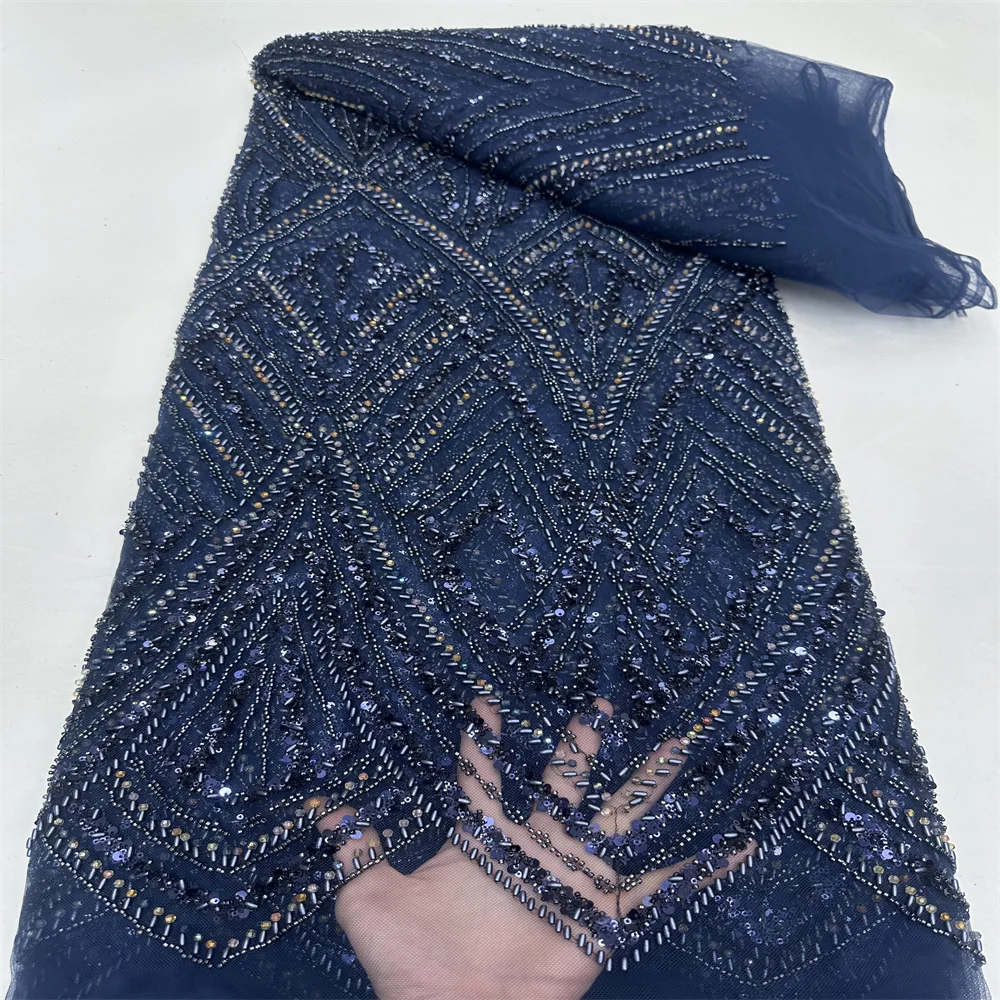 Beaded Latest French Tulle Lace Fabric 2024 High Qulity African Mesh Sequins Lace Fabric Nigerian For Bridal Wedding Party Dress