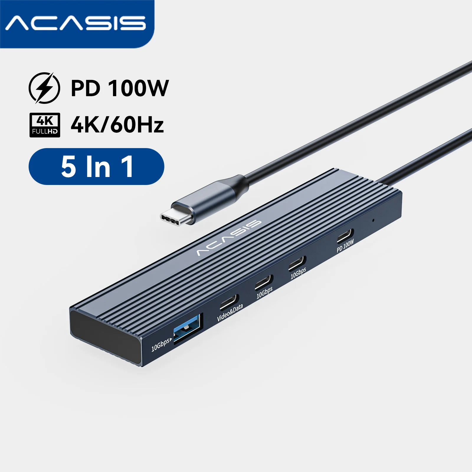 Acasis 10Gbps USB-C Hub Docking Station 4K/60HZ USB-C Video Output PD 100W Input 2*USB-C 3.2 USB A for Macbook/Dell XPS