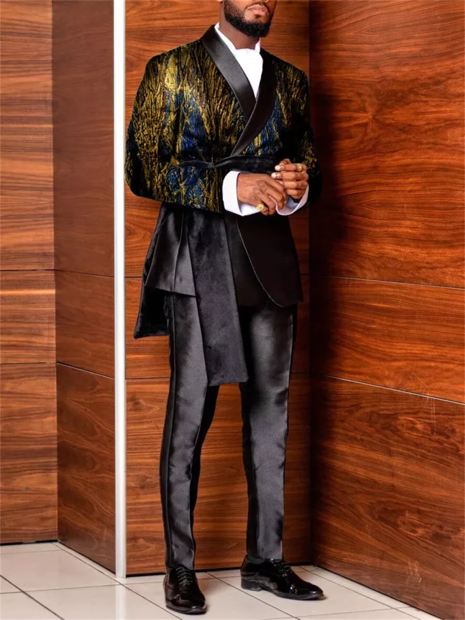 Design Wedding Tuxedos Jacquard 2 Piece Set Plus Size Men Suit Fashion Shawl Lapel Jacket Pants Groom Evening Blazers Customized