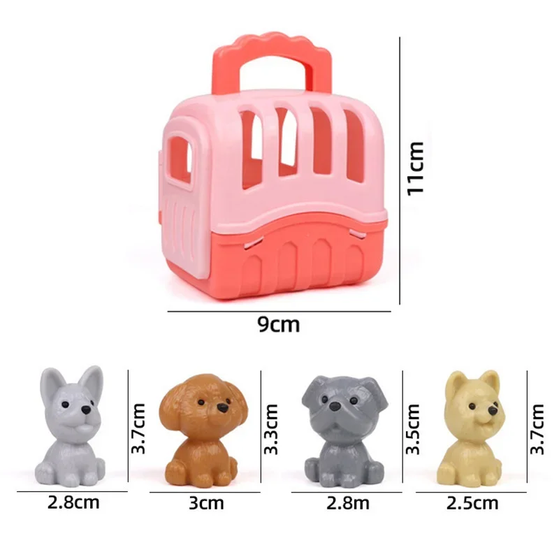 8pcs/set Dog Pet Basket Cute Cart Accessories Dog Doll Set Dog Cage Cart Ornaments Decoration Gifts Children Play House Toys