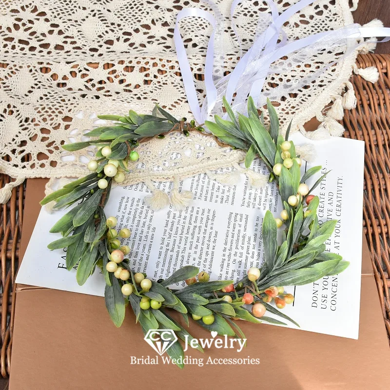 CC Diademas de hojas de olivo, accesorios de boda, tocado de novia para mujer, adornos para el cabello de compromiso, tocado de playa de bayas DD30