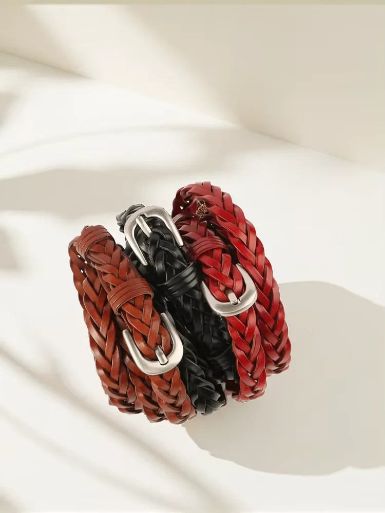 

Thin Braided Belts for Women Classic Fashion Waist Belt Vintage Skinny Woven Strap for Jeans Pants Dress