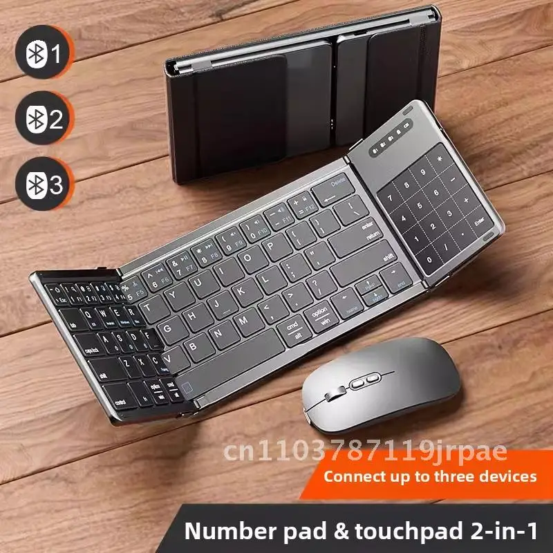 Bluetooth Folding Keyboard - Cross-Border Three Fold Keypad for Desktop Computer & Laptop - Black 87 Keys Waterproof Scissor Toe