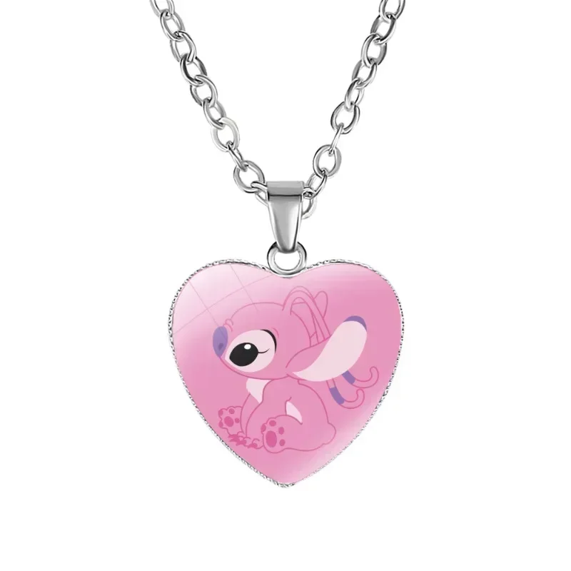 Disney Stitch Necklace Kawaii Cartoon Heart Shape Lilo&Stitch Pendants Child’s Handmade Jewelry Girls Accessories Birthday Gifts