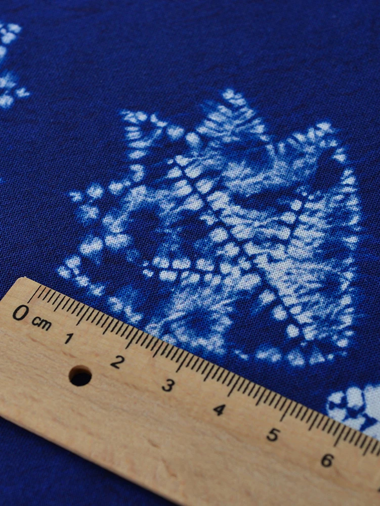 Indigo Dyed Fabric Navy Blue Cotton Leaf Flower for Sewing Clothes DIY Handmade by Half Meter