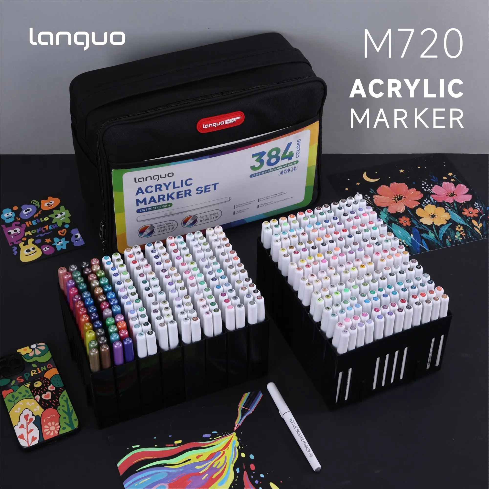 LANGUO 384 Colors Direct Liquid Acrylic Paint Pens Brush Marker Pen for Ceramic Painting Glass DIY Stationery School Supplies