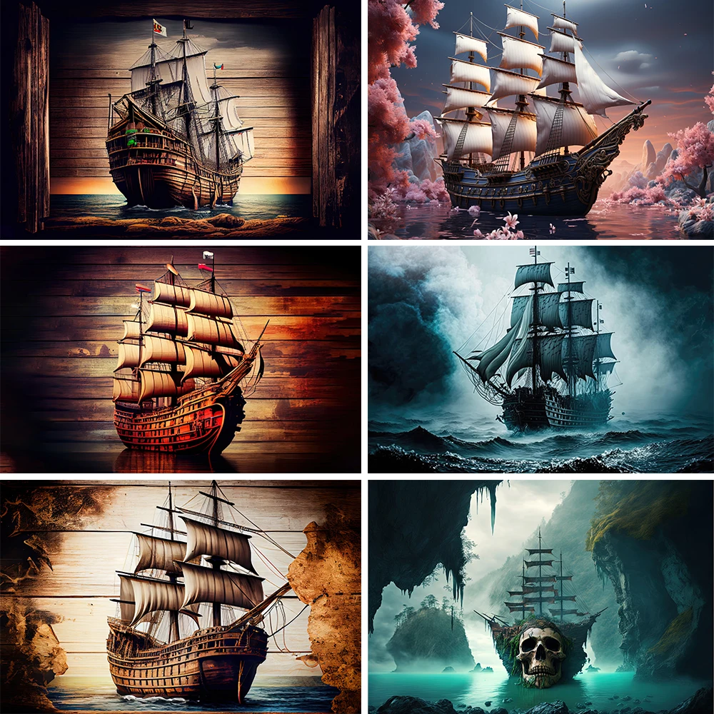 

Bonvvie Sea Sailing Pirate Banner Backdrop Custom Ocean Theme Adult Kid Birthday Photography Poster Decor Studio Background