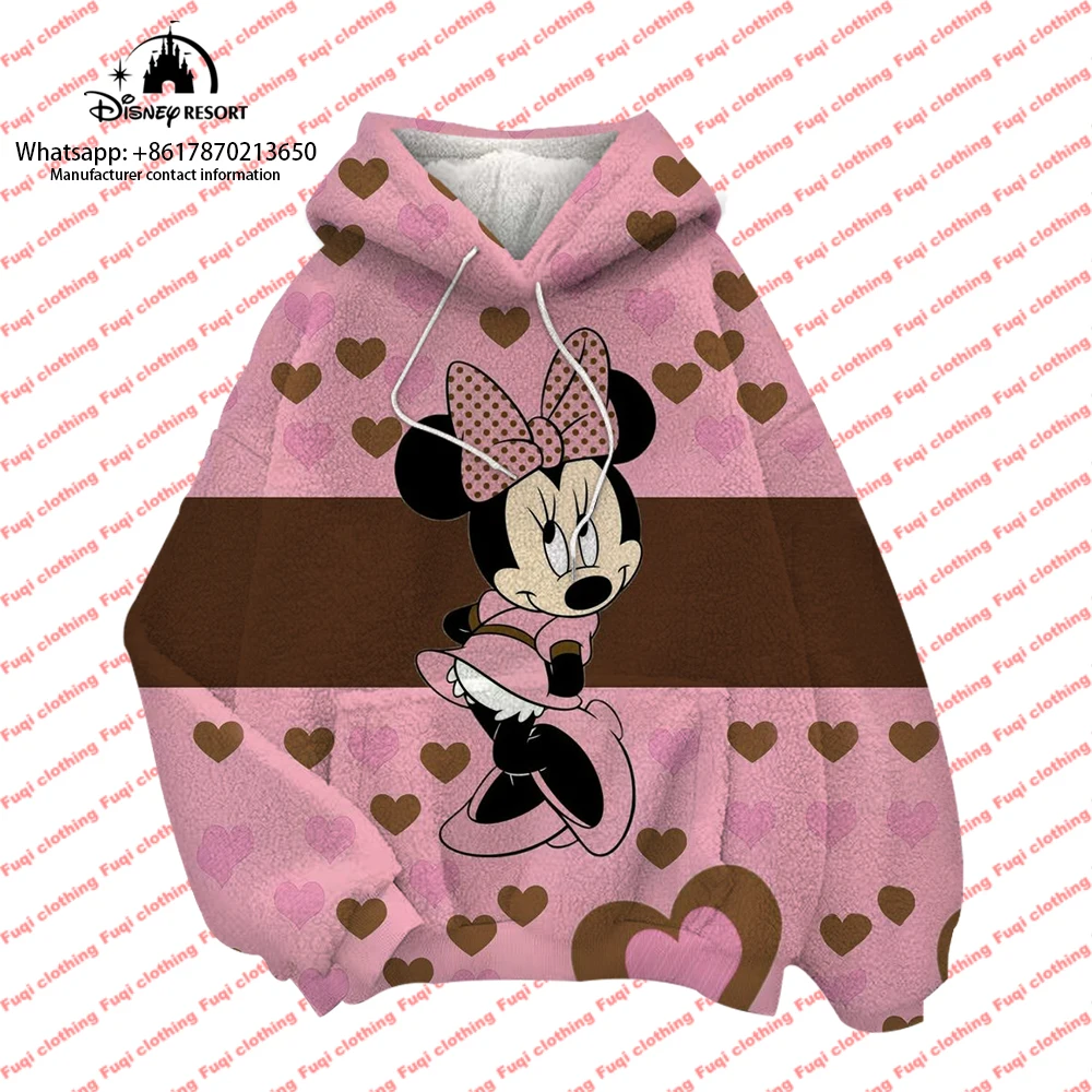 Winnie the Pooh and Mickey Animation Children's New Street Plush Sweater Disney Brand Fashion Round Neck Ladies Pullover Hoodie