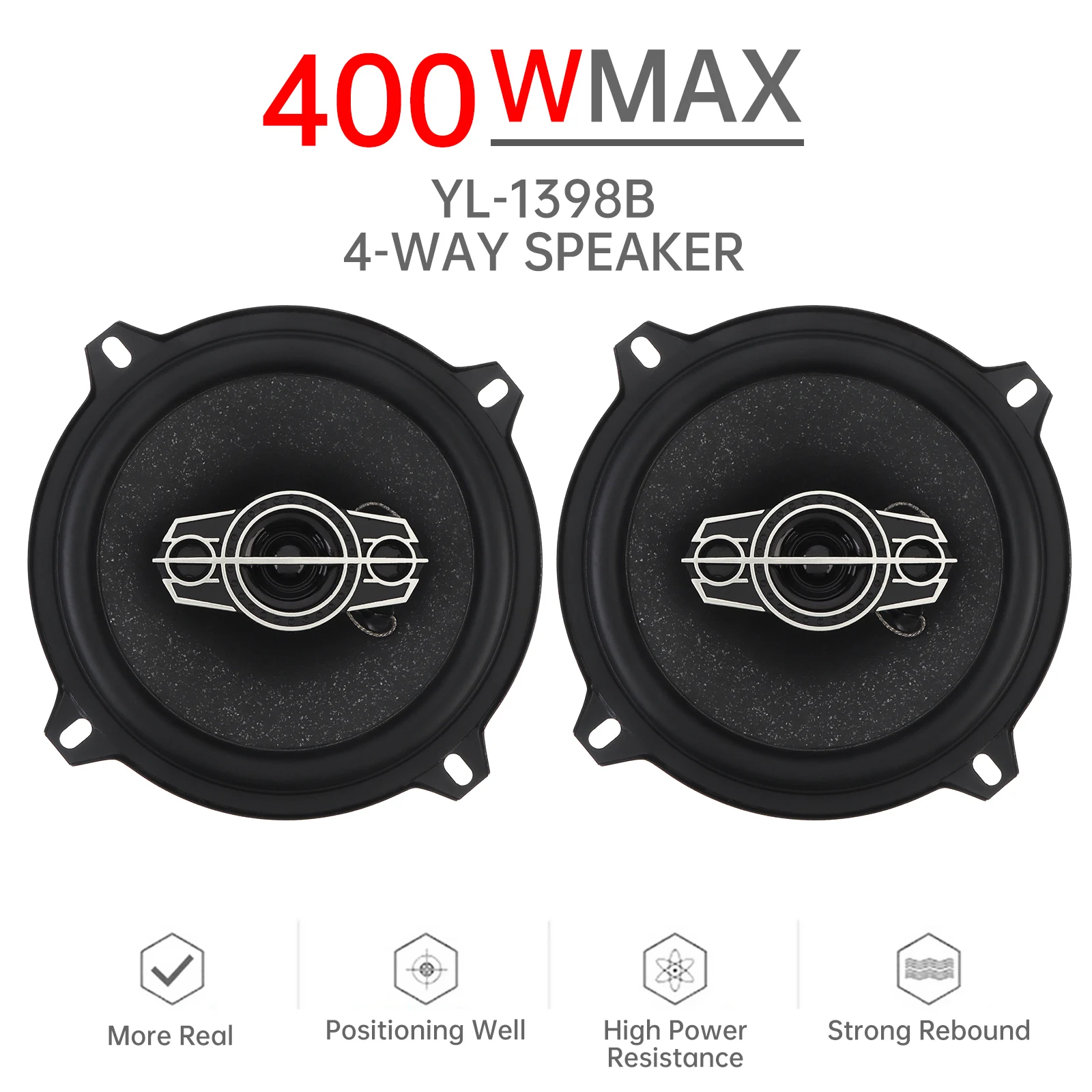 Haut-parleur coaxial de voiture, haut-parleur de porte de voiture, stéréo de musique, basses, Suoofer, haut-parleur Hifi pour audio, 4 voies, 5 pouces, 400W, 13cm, 2 pièces
