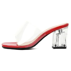 Fashion Clear Heels Women's Slippers PVC Transparent Summer Shoes For Women Casual Sandals Women Slides Party Shoes Big Size