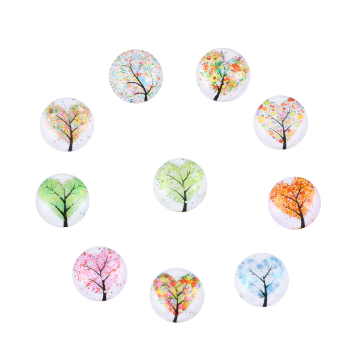 10pcs 12mm Mixed Half Round Mosaic Tiles for Crafts Glass Mosaic Supplies for Jewelry Making (Love Heart Life Tree)