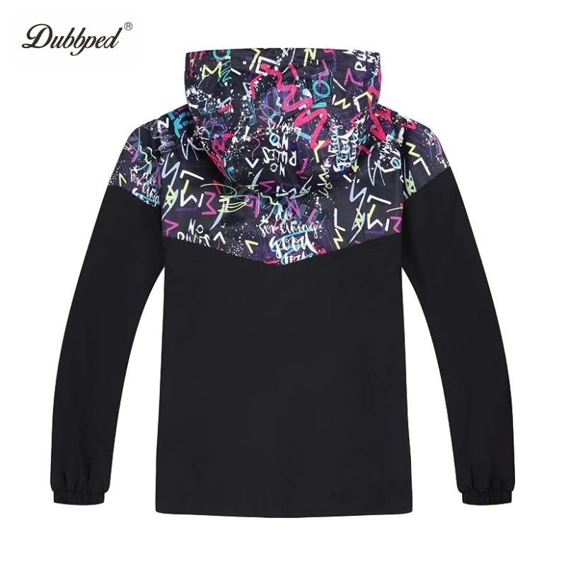 Dubbped kurtka jesienno-jesienna chłopców dziewczęcy wodoodporny wiatrówka wzór Graffiti płaszcz Polar runo wiatroszczelne ubrania
