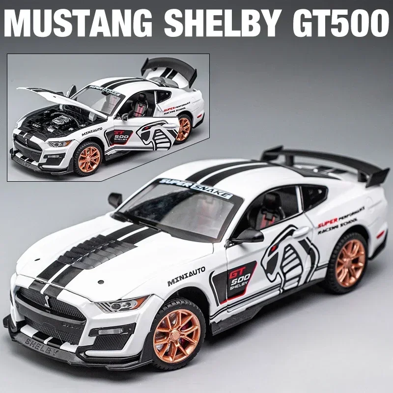 1/24 Alloy Diecasts Car Model Mustang Shelby GT500 Sport Car Toy Simulation Sound & Light with Pull Back Vehicle for Child Gifts