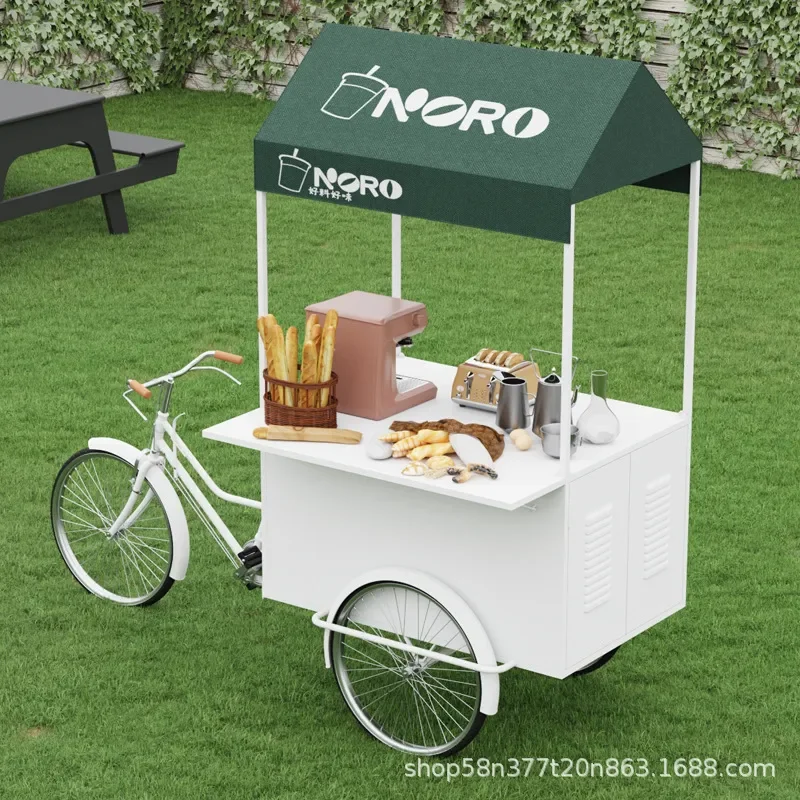 Outdoor Mobile Vending Truck Three Wheel Food Stall Tricycle Front Drive Snack Cart Internet Celebrity Promotion Display