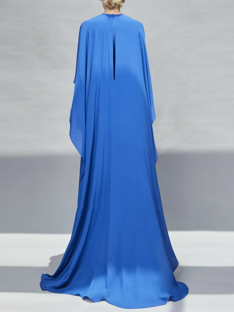 Abiti da sera blu moda 2023 o-collo manica lunga volant abiti da ballo formali in Chiffon stile celebrità abito arabo De Soirée