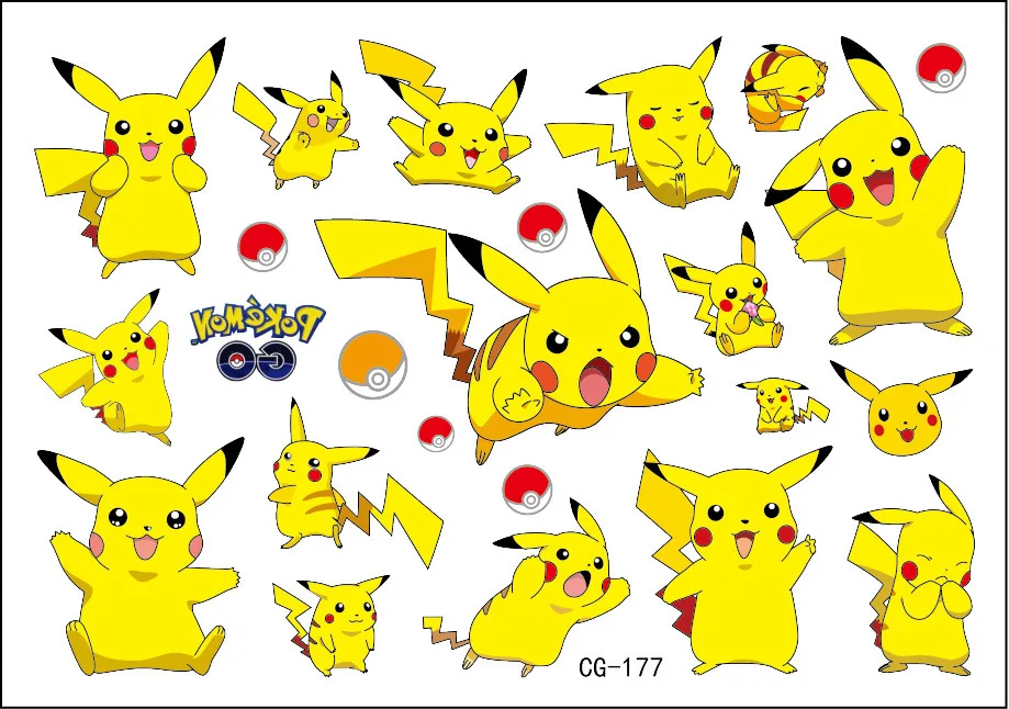 New 1Pcs Pokemon Tattoo Stickers Waterproof Cute Pikachu Sticker Funny Cartoon Kids Girls Christmas Birthday Gift Reward Toy