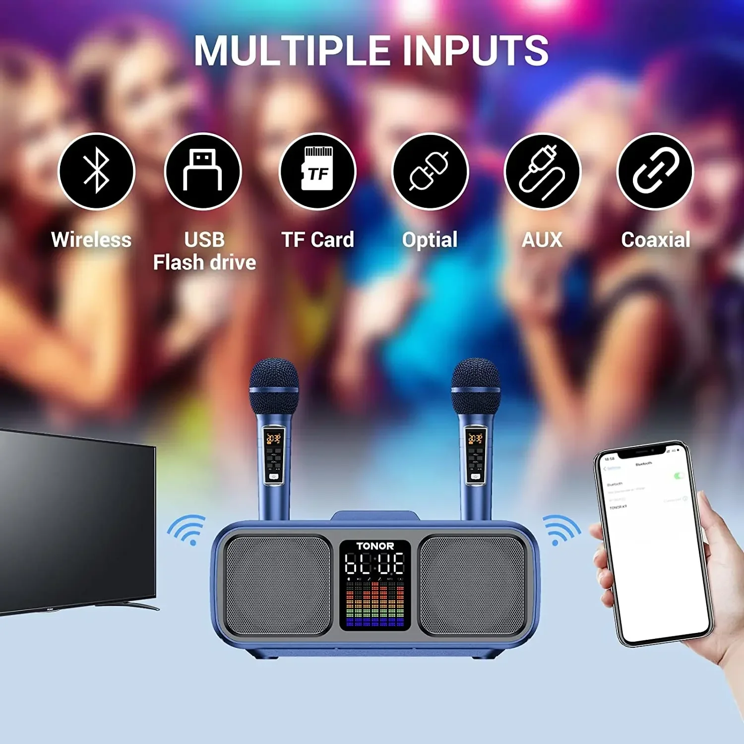 Professioneel TONOR K9 video-opname UHF handmicrofoonsysteem Karaokespelers Machines met luidsprekermicrofoon en Bluetooth