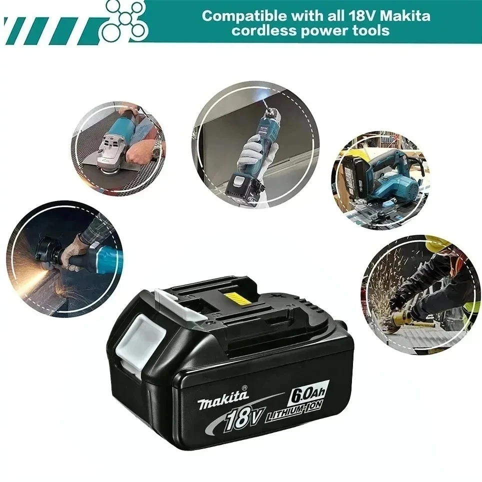 Makita 18V Battery 6000mAh Rechargeable Power Tools Battery with LED Li-ion Replacement LXT BL1860B BL1860 BL1850+3A Charger